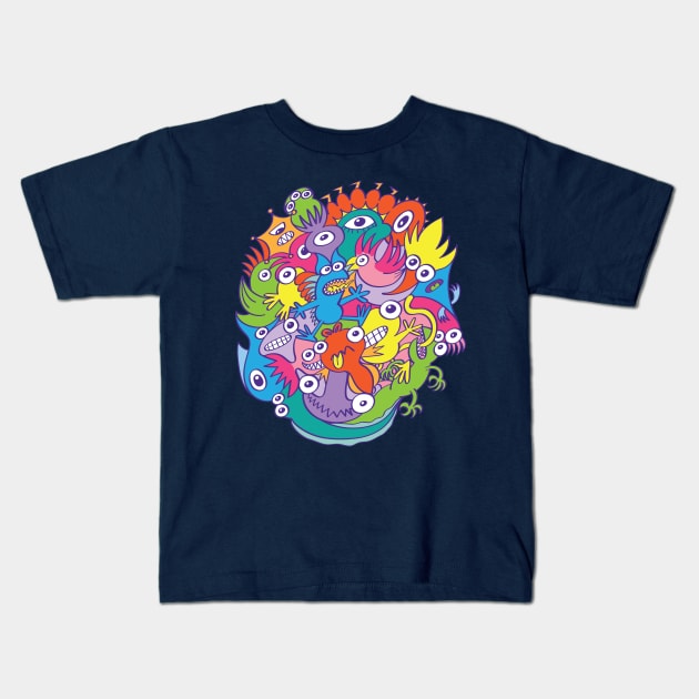 Funny monsters parade in doodle art style Kids T-Shirt by zooco